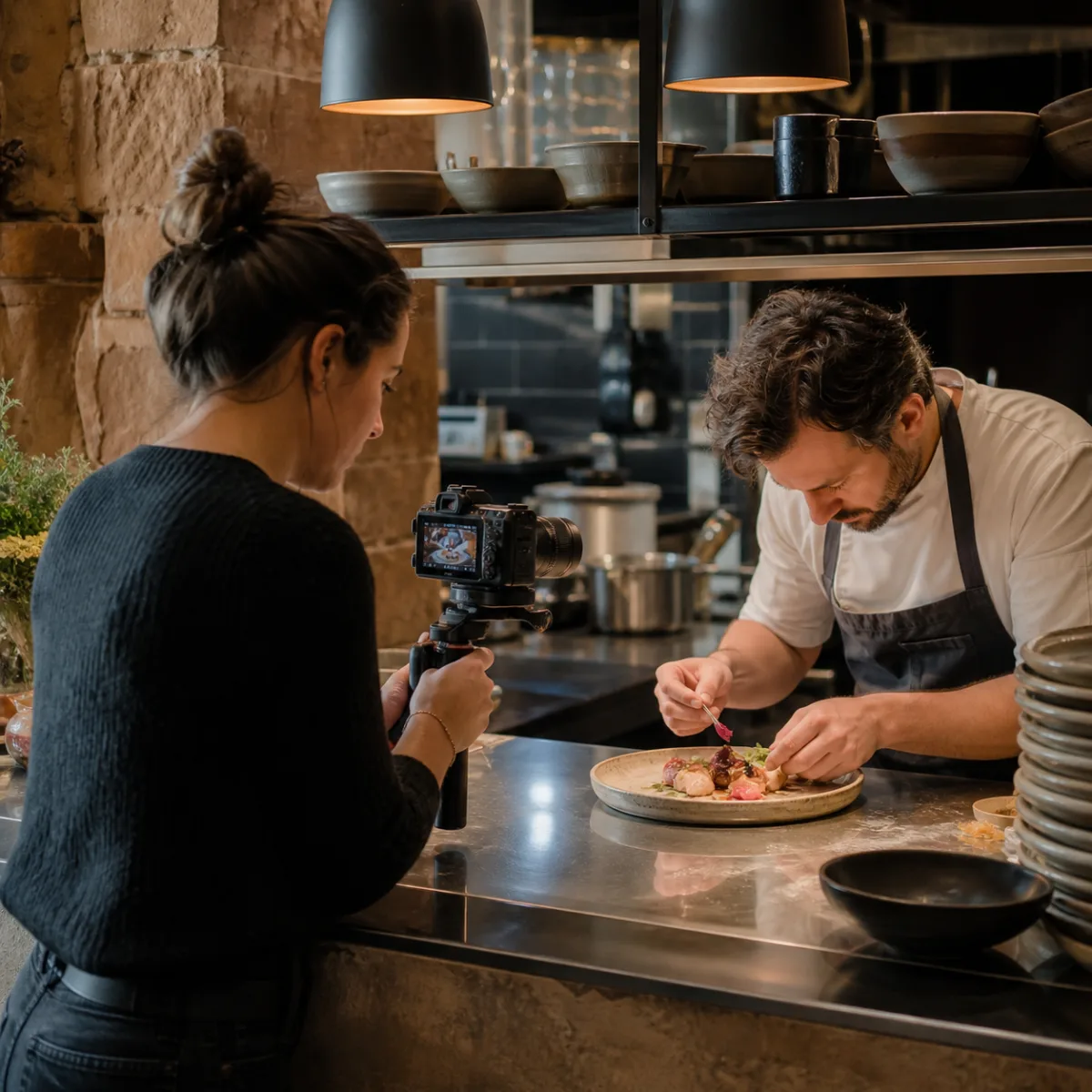 Professionelle Content-Produktion in einem lokalen Restaurant